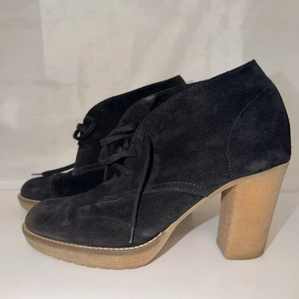 J.Crew Black Suede Lace-Up Block Heel Ankle Booties Sz 10 Chukka Desert Boot JB2